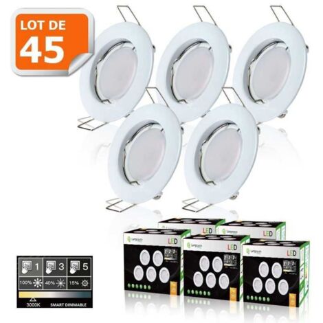45 Spots led 3-step dimmable sans variateur 7w eq.56w blanc chaud finition blanc