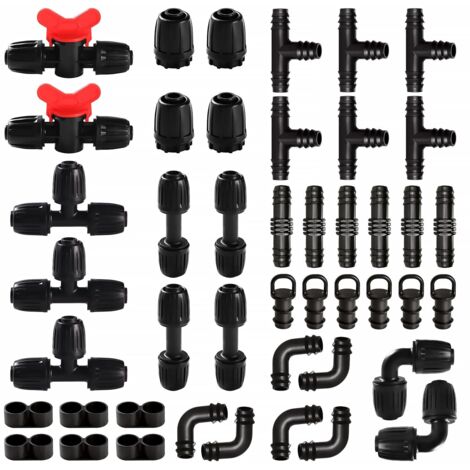 45-teiliges Bewässerungs-Fittings-Set für 16-mm-Schläuche, Bewässerungsschlauchverbinder, Gartenschlauchverbinder, Schlauchverbinder mit Widerhaken für Bewässerungssysteme, Schwarz