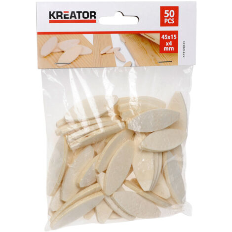 45 x 15 x 4 mm - Kreator Flachdübel 50 Stück 45 x 15 x 4 mm Lamellendübel Holzverbinderplättchen
