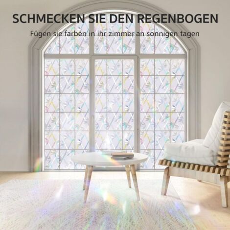 (45 x 200 cm) Selbstklebende, statisch haftende Fensterfolie, Regenbogen-Verdunkelungsfolie, Milchglasfolie mit Bambusmuster, UV-Schutz- und Sichtschutzfolie für Büro, Zuhause und Badezimmer