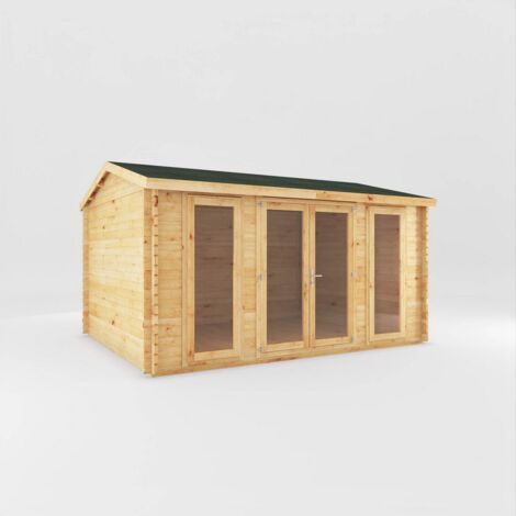 4.5 x 3.5 m Home Office Studio Log Cabin - 28 mm - Timber - L365.1 x W453.6 x H266.4 cm - Brown