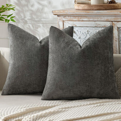 45 x 45 cm grauer Sofakissenbezug, 2-teilig, dicker Chenille-Nadelstrick, ideal für Schlafzimmer und Wohnzimmer