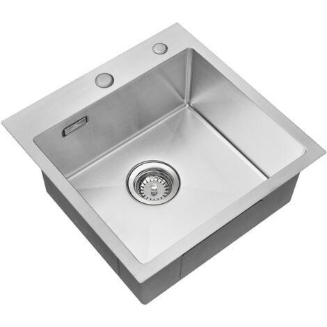 AURALUM 45 x 45 cm Lavello da Cucina 1 Vasca in Acciaio Inox Spazzolato Lavandino Cucina con Troppopieno e Sifone, Senza Piombo, Protezione Ambientale