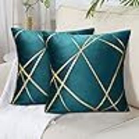 45 x 45Cm Coussin BleuDorées Décoratifs Housses d'oreiller Géométrie Coussin Salon Chambre Banc Auto Taie Coussin canapé Lot de 2