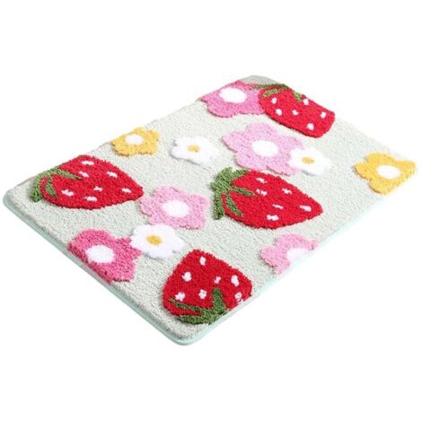 (45 x 65 cm, vert) Tapis de bain antidérapant, absorbant, lavable, paillasson, tapis de douche, tapis floqué fraise, chambre, salle de bain, décoration intérieure
