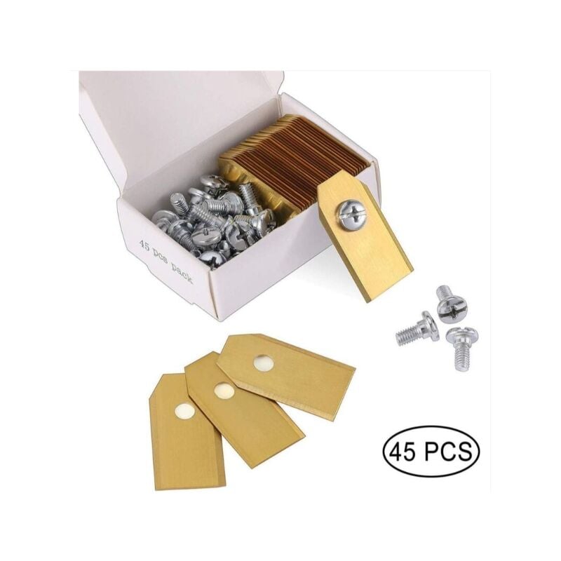 45 x Lames de Couteau en Titane pour Toutes Les Tondeuses Robotiques Husqvarn/Automower/ Yardforce/Gardena(3g-0.75mm) Avec 45 Vis, Lames de Rechange