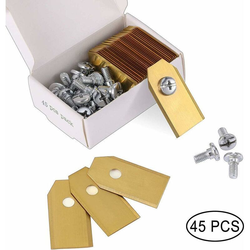45 x Lames de Couteau en Titane pour Toutes Les Tondeuses Robotiques Husqvarn/Automower/ Yardforce/Gardena(3g-0.75mm) Avec 45 Vis, Lames de Rechange