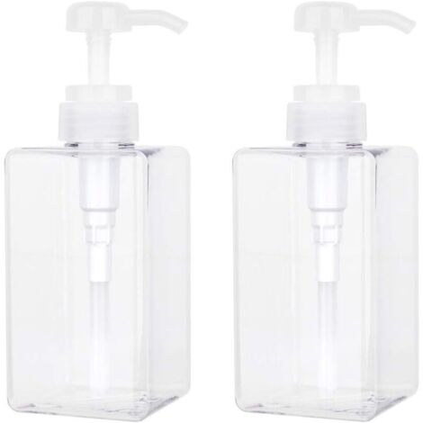 450 ML Distributeur de Savon, Lot de 2 Flacon Pompe Vide en Plastique Conteneur de Bouteille pour la Cuisine et la Salle de Bain - Transparent