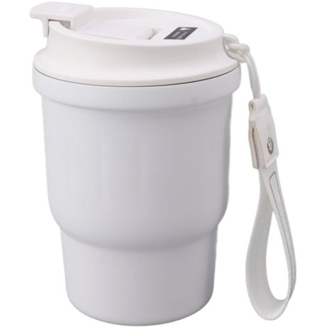 450-ml-Isolierbecher aus Edelstahl, doppelwandig mit rutschfester, weißer, lebensmittelechter Silikonbeschichtung, ideal zum Wandern, Reisen und fürs Auto