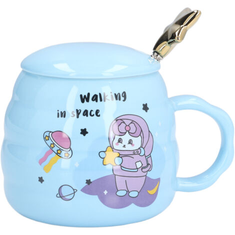 450-ml-Keramikbecher mit Deckel und Löffel – Geschenkidee für Büro, Zuhause oder Urlaub – Niedliches Weltraumdesign
