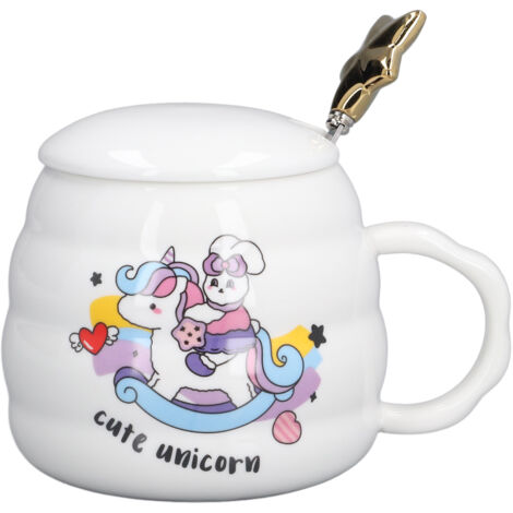 450-ml-Keramikbecher mit Löffel und Deckel – Ideales Geschenk für Büro oder Zuhause – Pferdemotiv