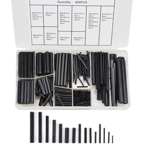 450 PCS Assortiment de Goupilles élastiques Acier, Φ 2.0-10 mm Kit D'assortiment D'épingles à Ressort Fendue en Acier Inoxydable