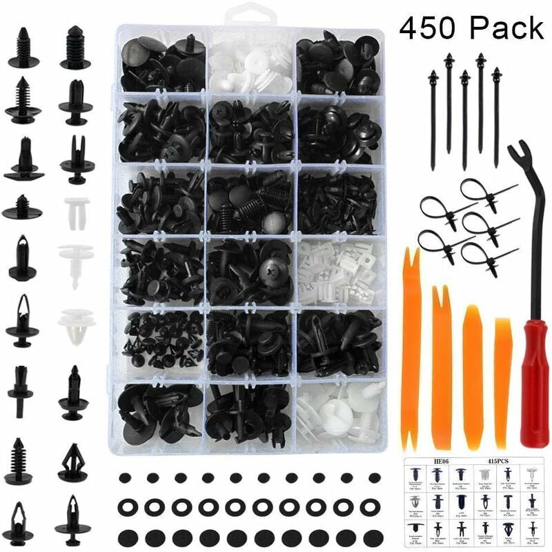 Start - 450 pcs Rivet Clips Plastique Vehicle Clips Agrafe Plastique Rivets pour Auto Voitures Panneaux de Portes avec Boîte De Rangement et Outil