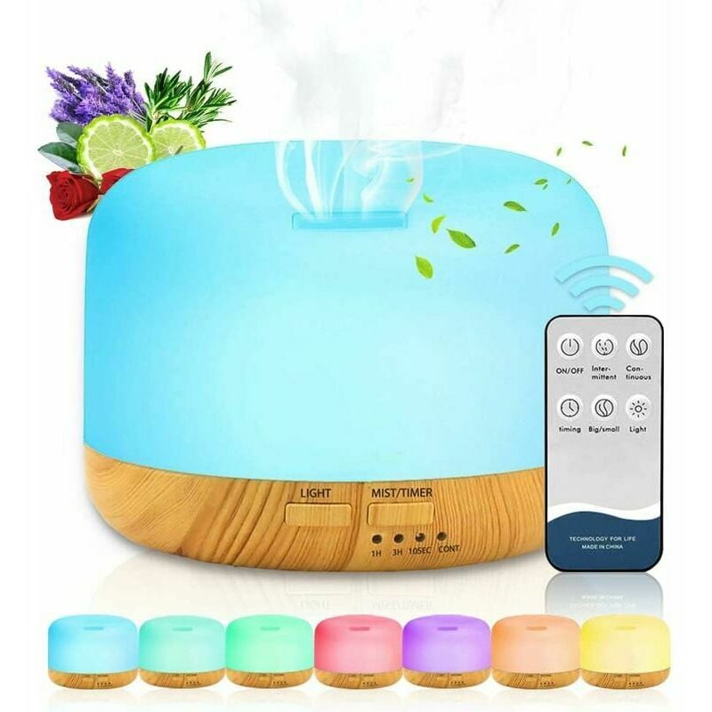 450ML Diffuseur d&39Huiles Essentielles, Humidificateur Ultrasonique Diffuseur D&39arômes Diffuseur Aromathérapie avec 7 Couleurs led Humidificateur