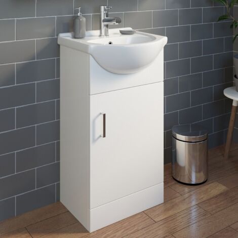 450mm Bathroom Vanity Unit & Basin Sink Gloss White Tap + Waste