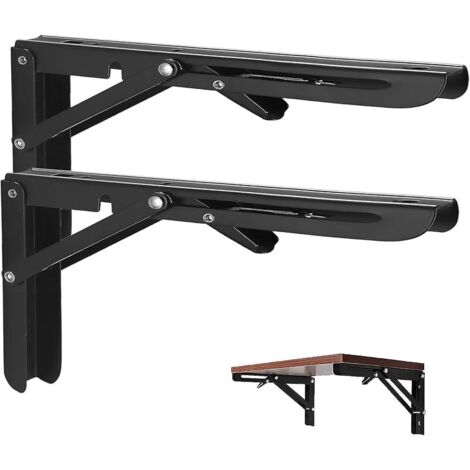 450mm Équerre Pliante, 2Pcs Noir Support Console Pliable, Supports D' étagères Pliants Charge, Lourds Support Console Pliable,Equerre Etagere, Pour Garage,Cuisine,Chambre,100KG/220lbs Porteur
