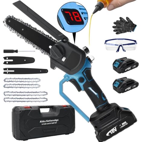 450W Moteur EC sans balais, Avec système de lubrification automatique, Chaîne en acier au manganèse, mit 2X 2000mAh Batterie, Compatible avec Makita 18V, avec chaîne de 6 + 8 pouces, 22500(U/min)