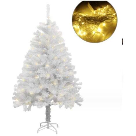 45,7 cm großer, beleuchteter, weißer künstlicher Weihnachtsbaum, hochwertiger, aufklappbarer kanadischer weißer Weihnachtsbaum, weißer Baum, leicht, einfach aufzubauen, mit Weihnachtsbaumständer aus M