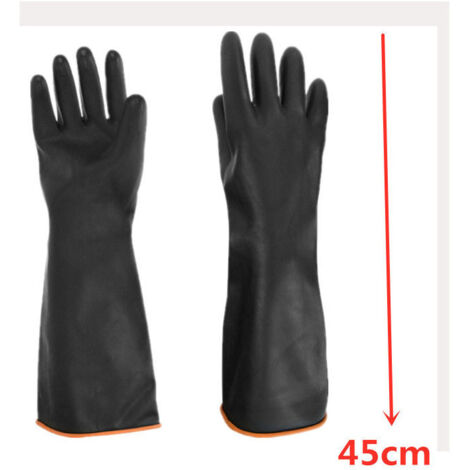 45CM Heavy Duty Black Gloves, 1 Pair Chemical Resistant Latex Gloves Industrial Safety Rubber Long Protective Gloves
