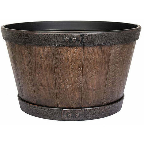 45cm Large Oban Whiskey Barrel - Plastic - L45 x W45 x H26 cm - Dark Oak