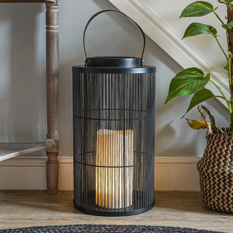 Large Outdoor Alta Flameless Candle Lantern 45cm Battery Power Garden Patio Indoor Home - Black