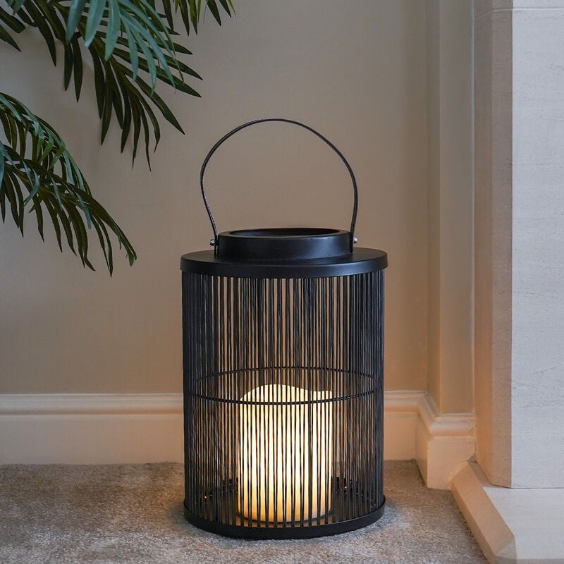 35cm Outdoor Battery led Candle Lantern Hanging Freestanding Table Decoration - Black