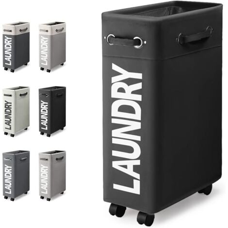 45L Slim Panier à Linge Pliable avec 4 Roues Corbeilles à Linge Mince et Pliant Collecteur de Buanderie Bac à Linge Rectangulaire pour Maison Vêtements Rangement (Noir)