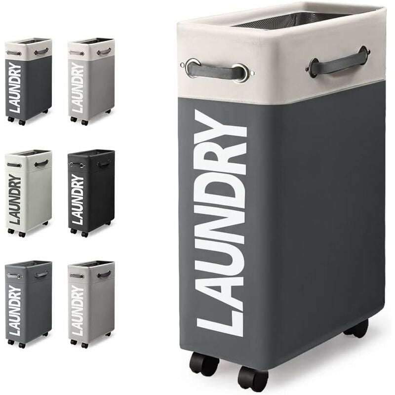 45L Slim Panier à Linge Pliable avec 4 Roues Corbeilles à Linge Mince et Pliant Collecteur de Buanderie Bac à Linge Rectangulaire pour Maison