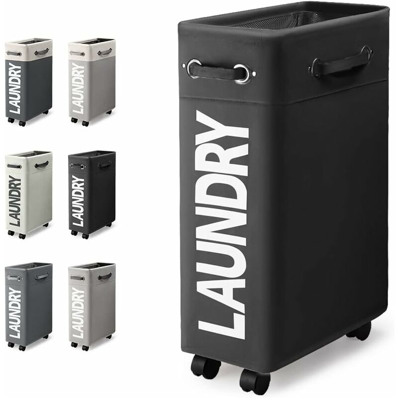 45L Slim Panier à Linge Pliable avec 4 Roues Corbeilles à Linge Mince et Pliant Collecteur de Buanderie Bac à Linge Rectangulaire pour Maison