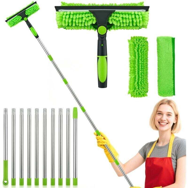 4,5m RéGlable Lave Vitre Telescopique, Raclette Vitre Telescopique avec Balai en Silicone Et Brosse en Microfibre, Professionnel Kit Nettoyage Vitre