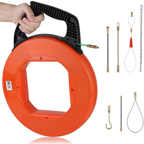 4.5mm Cable Pulling Needle for Electrician, 30m, Spiral Polyester Wire Pulling Needle with Rotating Joint and 7 Accessories