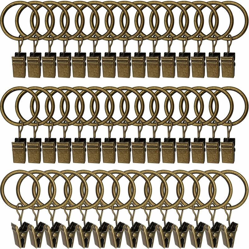 Linghhang - 45PCS Anneaux à rideaux avec pinces - Bronze antique, pinces à rideaux solides, crochets de fixation de tringle de tension, crochets