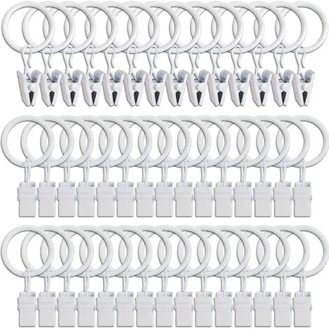 45pcs Anneaux  Rideaux Avec Pinces - Blanc, Pinces  Rideaux Solides, Crochets De Fixation Pour Tringle De Tension, Crochets Dcoratifs Pour Rideaux