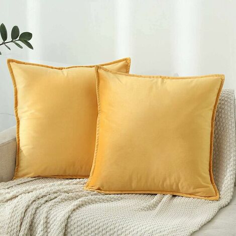 45x45 Velvet Cushion Covers Velvet Cushion Covers Set of 2 Decorative Velvet Cushion Cover Yellow Cushion for Couch and Bed, Couch Home Decor Pillow Case(18inchx18inch)
