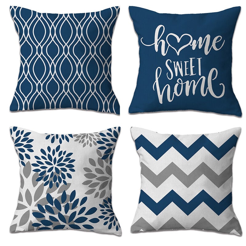 Csparkv - 45x45cm Bleu Housse de Coussin Taie d'oreiller Décoratif en Lin de Géométrie Moderne Coussin Canape pour Maison Salon Chambre
