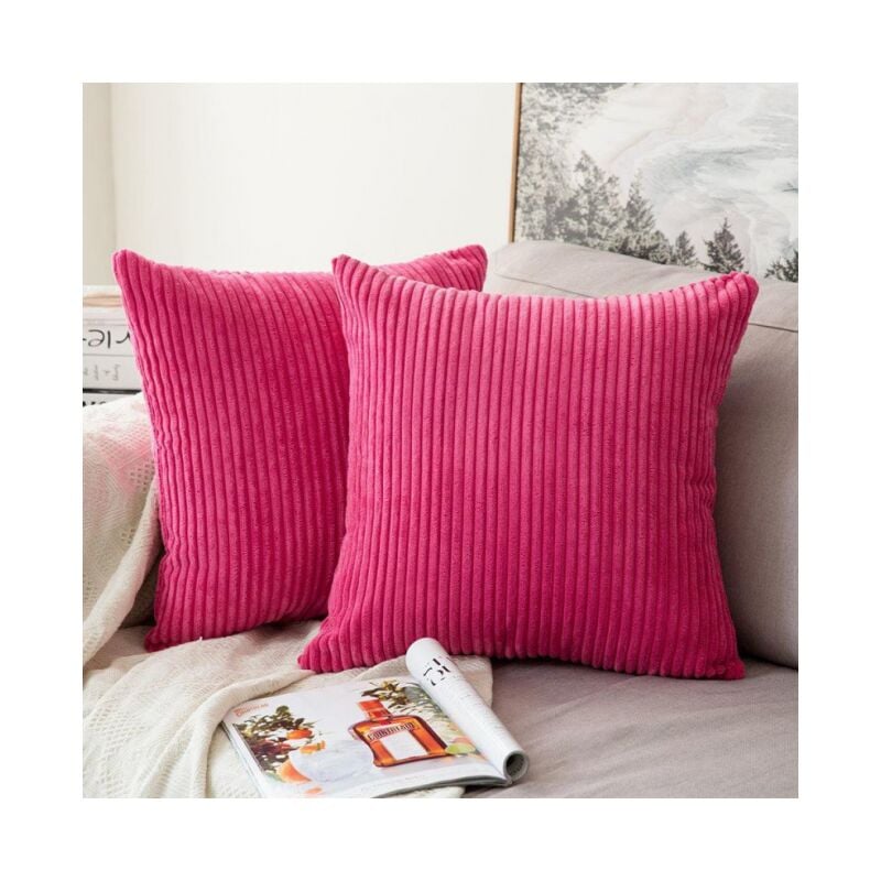 Cyslmuk - 45x45cm Fushia Lot de 2 Decorative Housse de Coussin en Velours Côtelé Canapé Taie d'oreiller Douce pour Maison Salon Chambre Lit