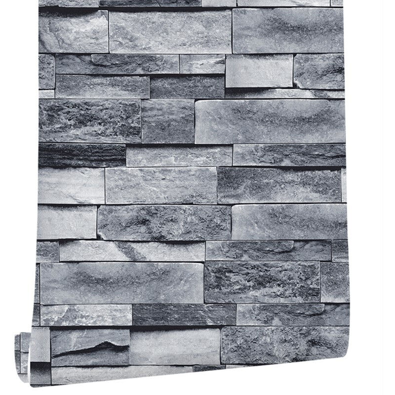 

45x600cm Stone Peel and Stick Wallpaper Película de ladrillo gris extraíble autoadhesiva