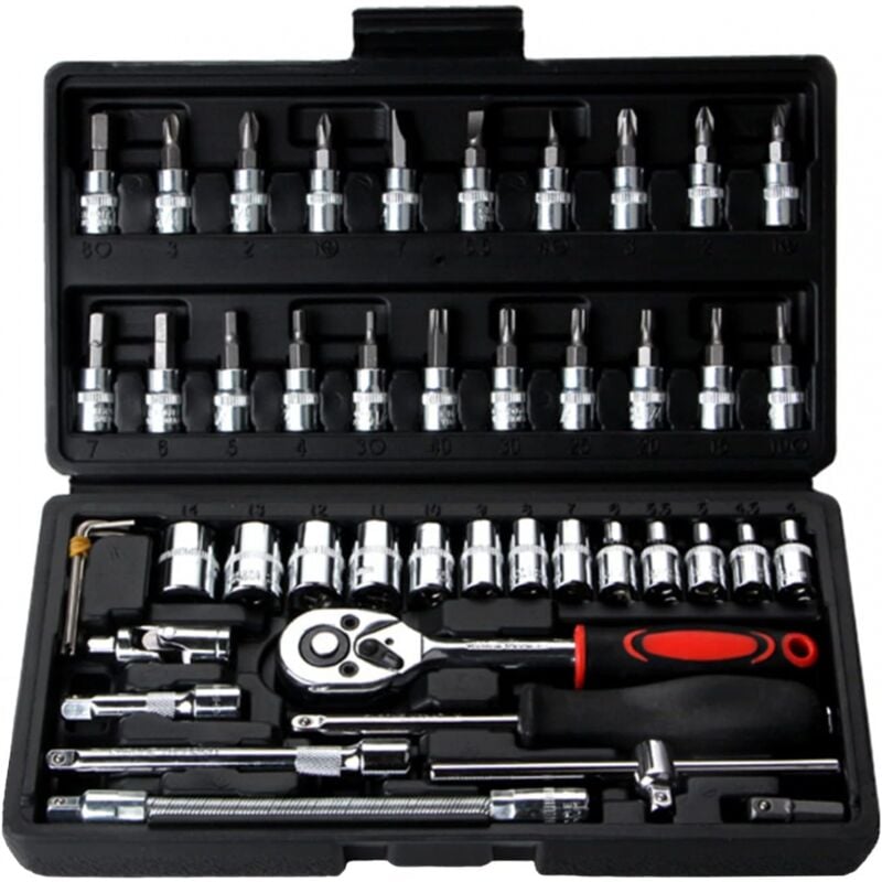 46 clés à douille métriques de 1/4' - Kit d'outils pour la maison - Réversibles à cliquet pour voiture