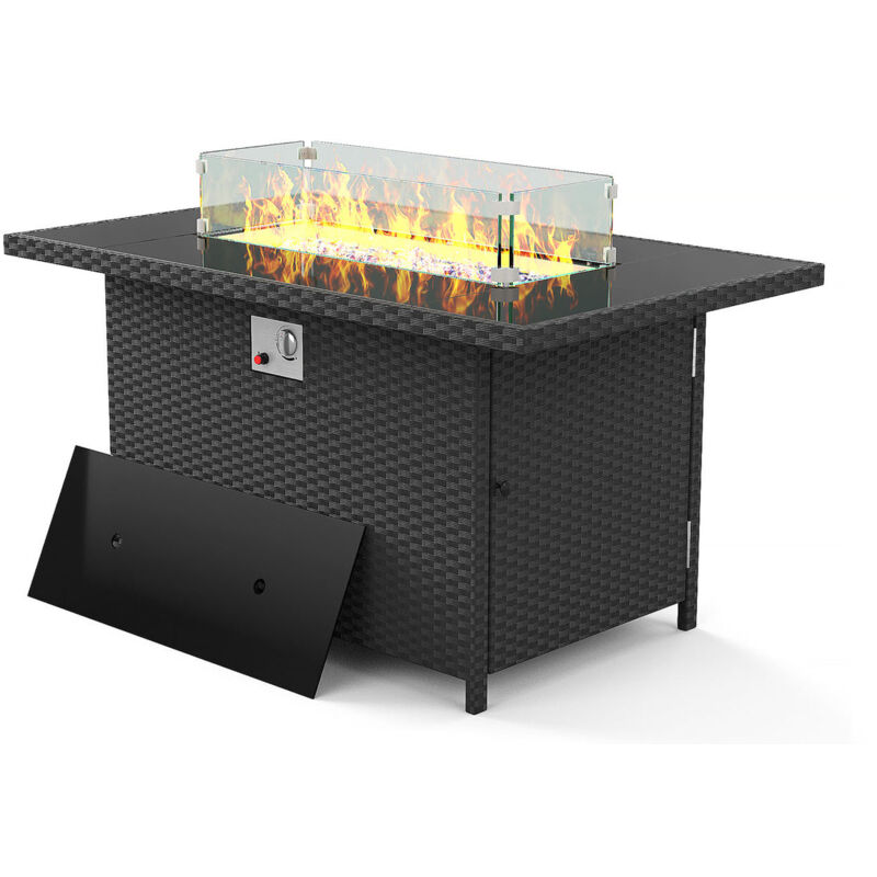 Rattantree - 46 Inch 50000BTU Outdoor Rectangular Propane Gas Firepit Table Burner Smokeless with Glass Wind Guard for Garden Backyard