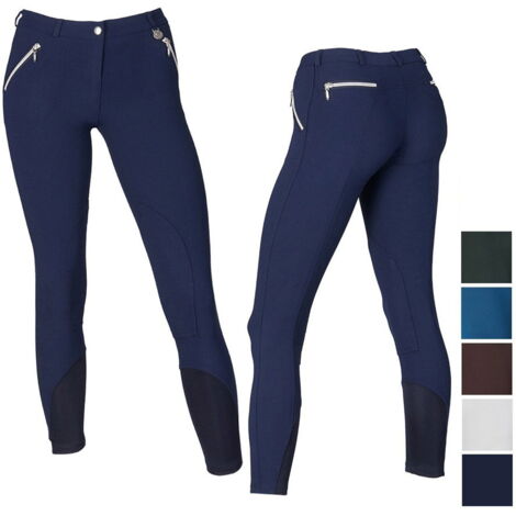 46 IT, bianco: Pantaloni equitazione Champion da donna in microfibra elasticizzato aderente con cerniere