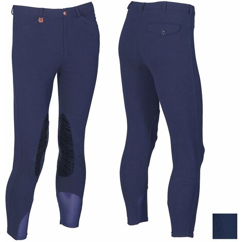 46 IT, blu: Pantalon d'équitation léger d'été pour hommes avec applications aux genoux en silicone