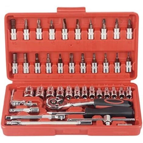 46 pcs 1/4 Pouce Jeu de Douilles Outil de Reparation de Voiture Outils de Cle combinee dynamometrique a cliquet Reparation Automobile