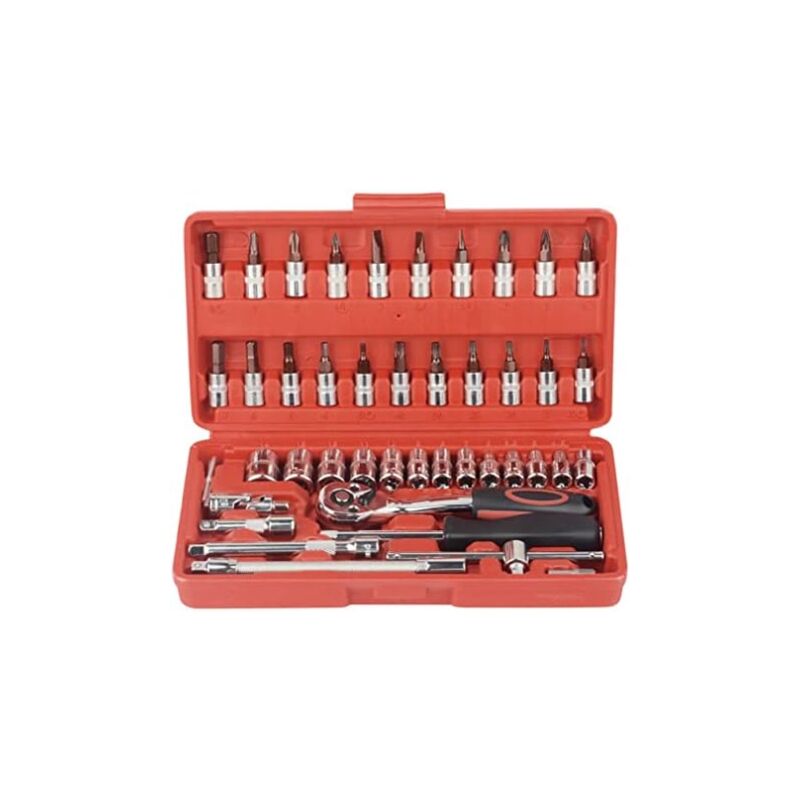 46 pcs 1/4 Pouce Jeu de Douilles Outil de Reparation de Voiture Outils de Cle combinee dynamometrique a cliquet Reparation Automobile