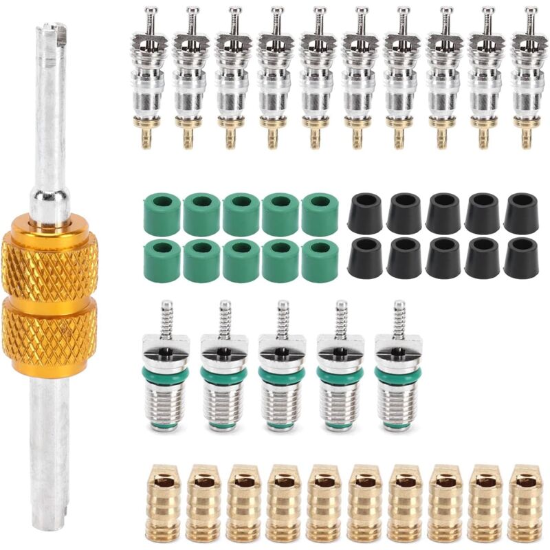 46 pcs Climatiseur Valve Core Remover Outil Valve Cores Accessoires A/C Outil De Réparation Joint Set pour R410 R22 R134a