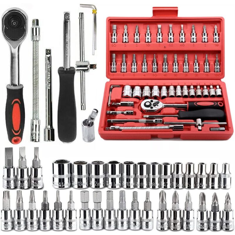 46 PCS set cliquet manchon combo multifonctionnel, ensemble complet d'outils d'assurance vapeur pour clé