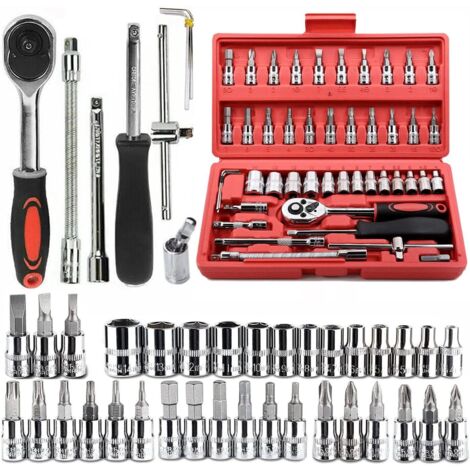 46 PCS set cliquet manchon combo multifonctionnel, ensemble complet d'outils d'assurance vapeur pour clé