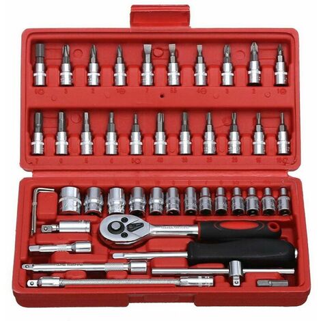 46 pièces ensemble d'outils combinés en acier au carbone clé à outils de réparation de voiture tête de lot cliquet cliquet clé à douille ménage