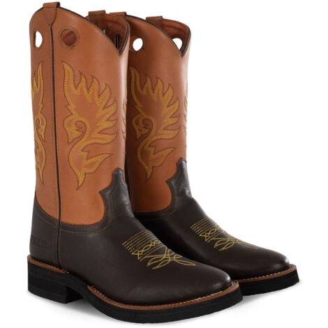 46: Stivali western roping da equitazione modello buckaroo in pelle lavorata gambale beige piede marrone