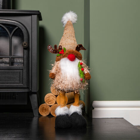 46cm Battery Operated Light up Standing Christmas Reindeer Gonk with Warm White LEDs
