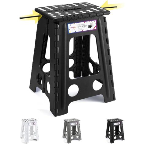 46cm Taburete Plegable - Tamaño Cocina Adulto Taburete de Paso Plegable Ahorro de Espacio Jardín Baño Taburete Plegable Durable Taburete Plástico Robusto Taburete Plegable Plegable Negro